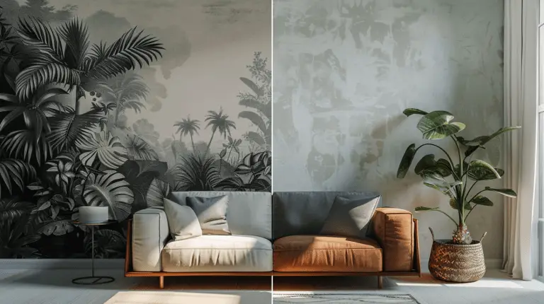 Comparatif avant et après la pose d’un papier peint panoramique sur un mur