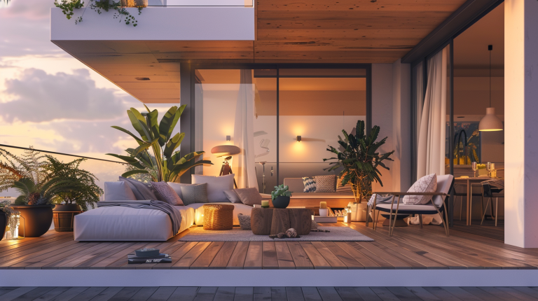 Vue d’ensemble d’une petite terrasse moderne aménagée avec goût