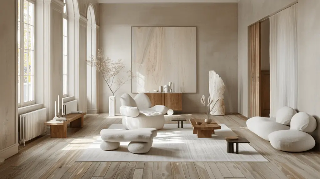 Intérieur de salon moderne avec peinture murale écologique naturelle