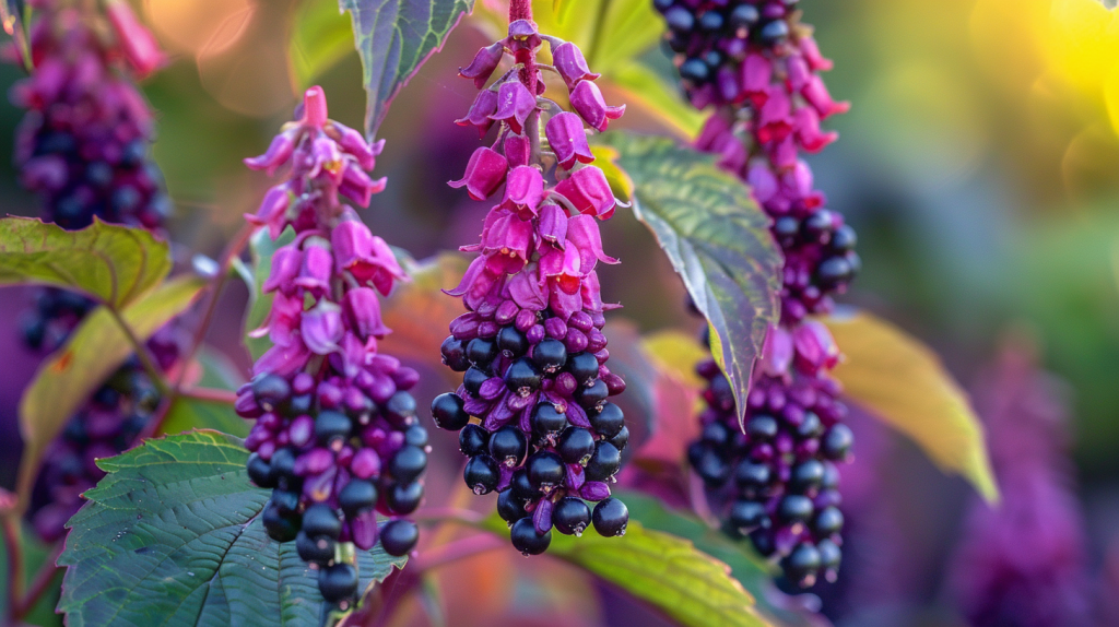 Arbre aux faisans intégré dans un massif de jardin avec hortensias et fuchsias