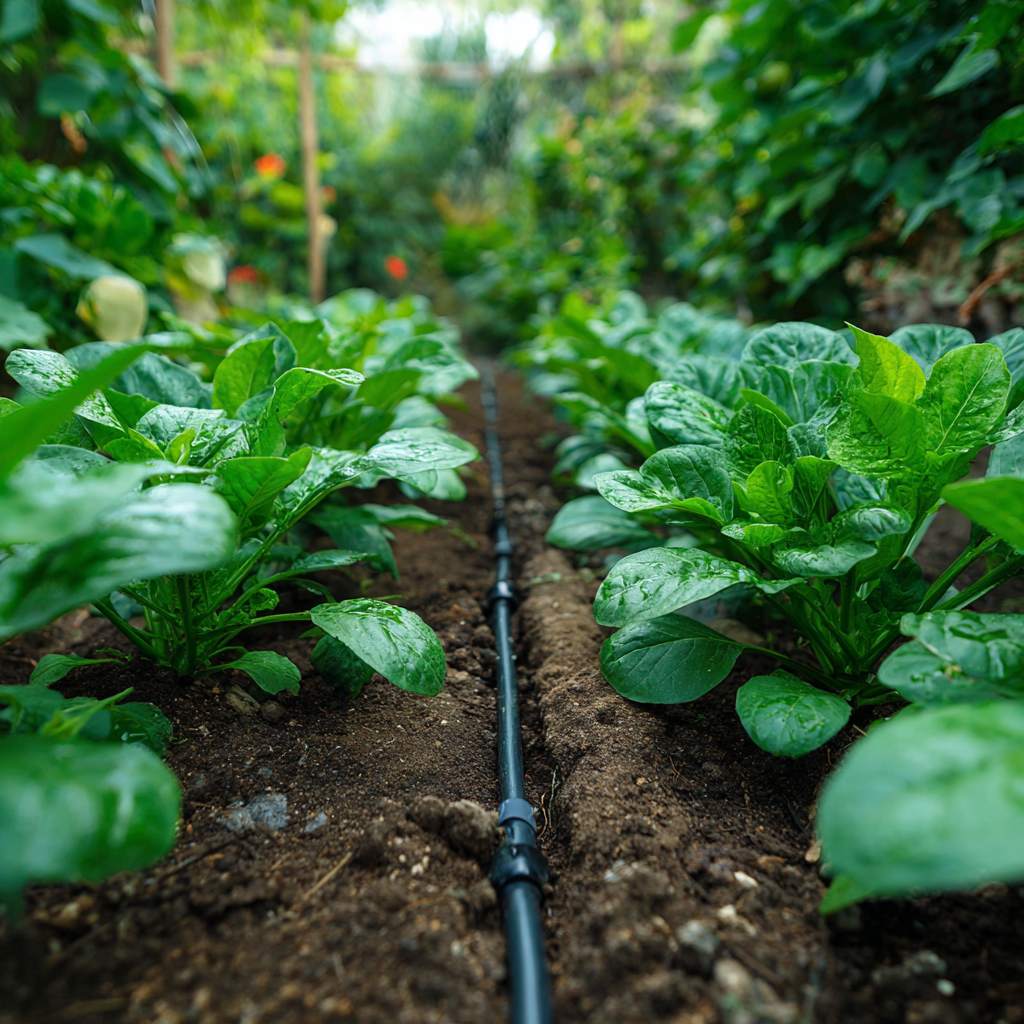Plantes arrosées efficacement grâce à un arrosage goutte-à-goutte bien réglé