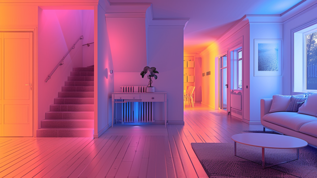 Image thermique montrant un mur intérieur avec une zone froide révélant une fuite d’eau cachée.