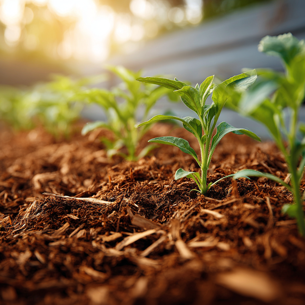 Paillage organique proche des jeunes plants