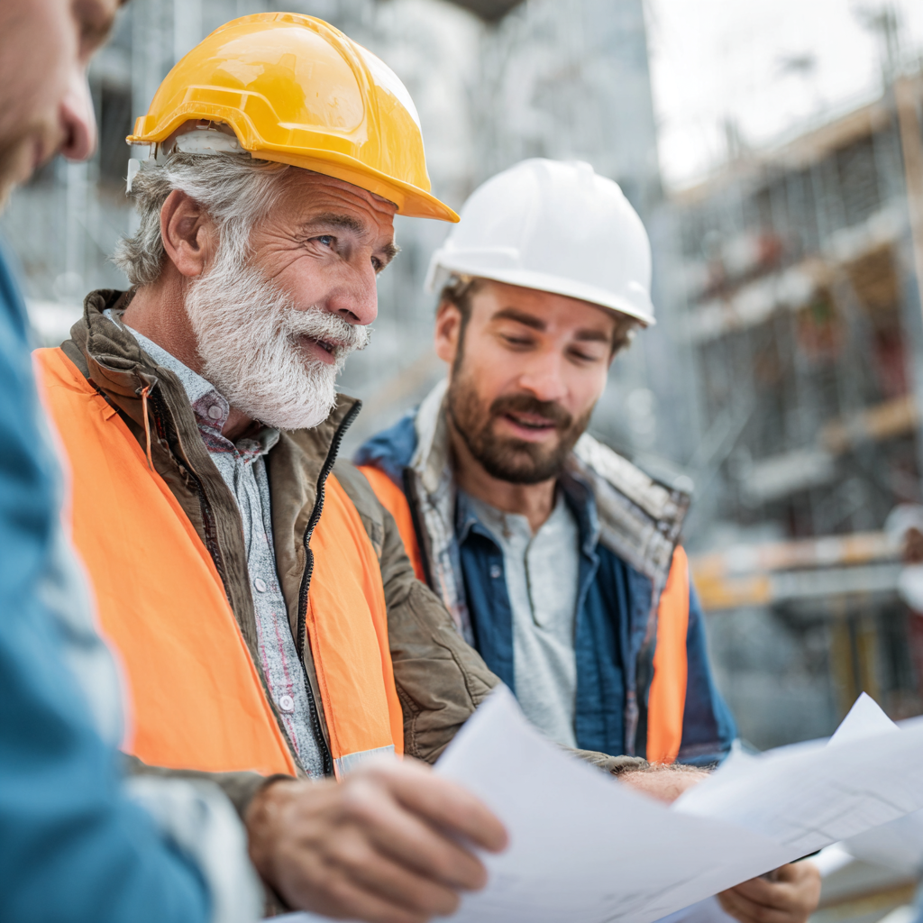 Équipe d'artisans discutant d'un planning de chantier