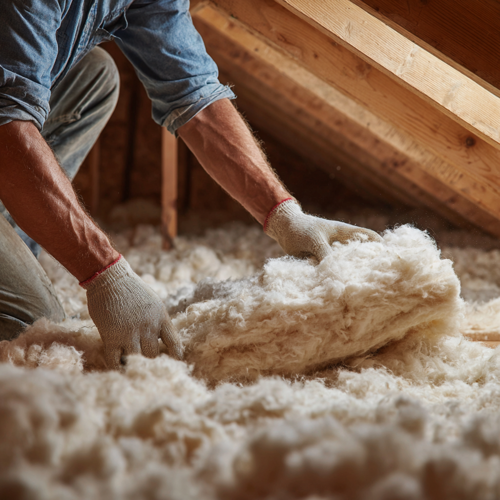 Pose d'isolant dans des combles