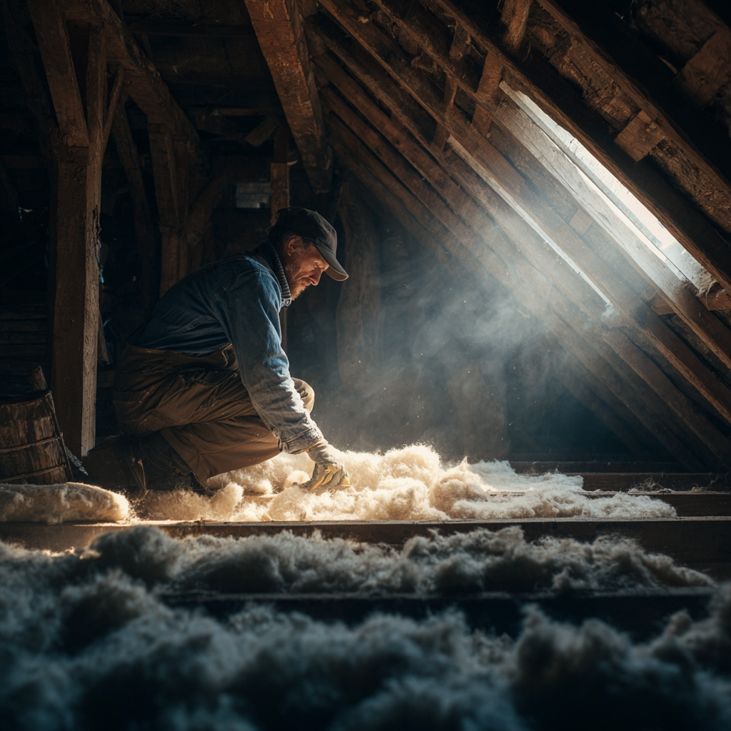 Pose d'isolant dans les combles d'une maison ancienne