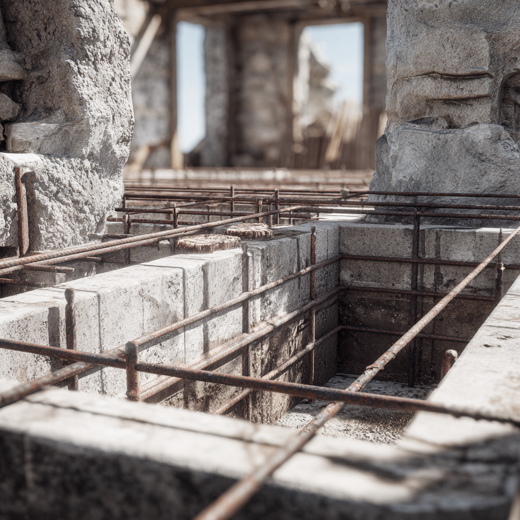 Chantier de renforcement des fondations d'une maison ancienne