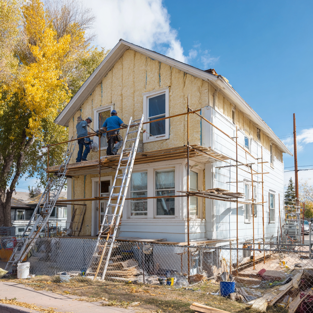 Maison en rénovation énergétique avec isolation en cours