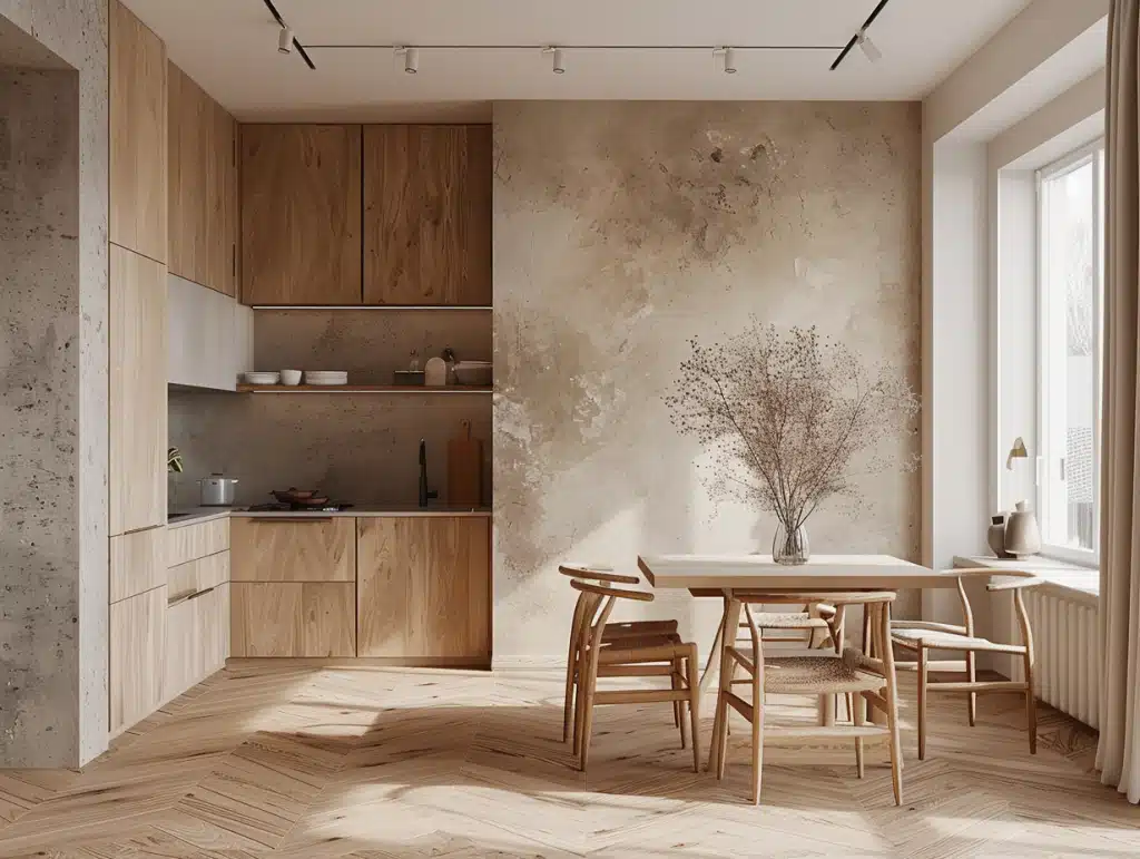 Disposition d’une table gain de place contre un mur dans un petit salon pour optimiser la circulation